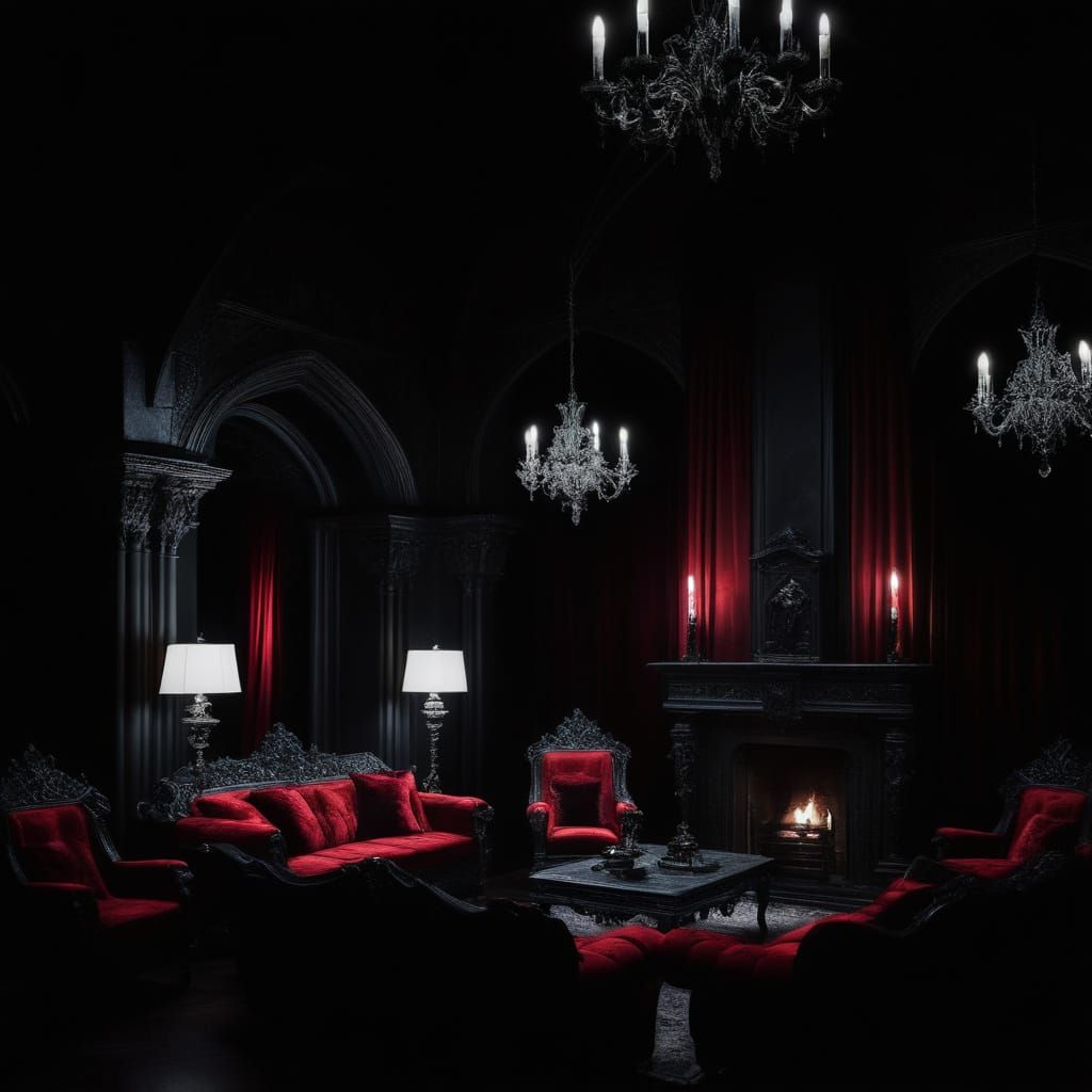 Vertical view high-rise Vampire Gothic penthouse with a Beau...