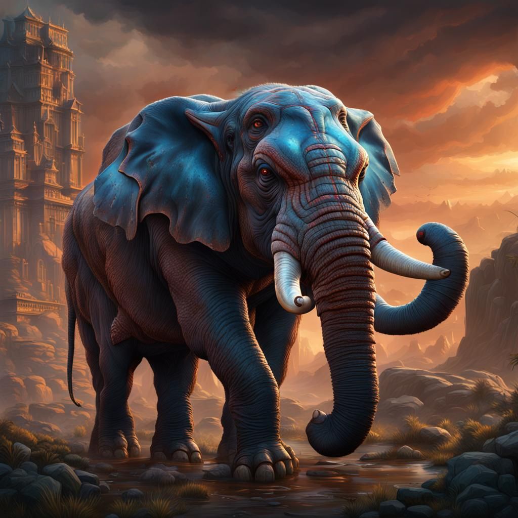 Cyberpunk Giant Elephant in Splendid Matte Painting