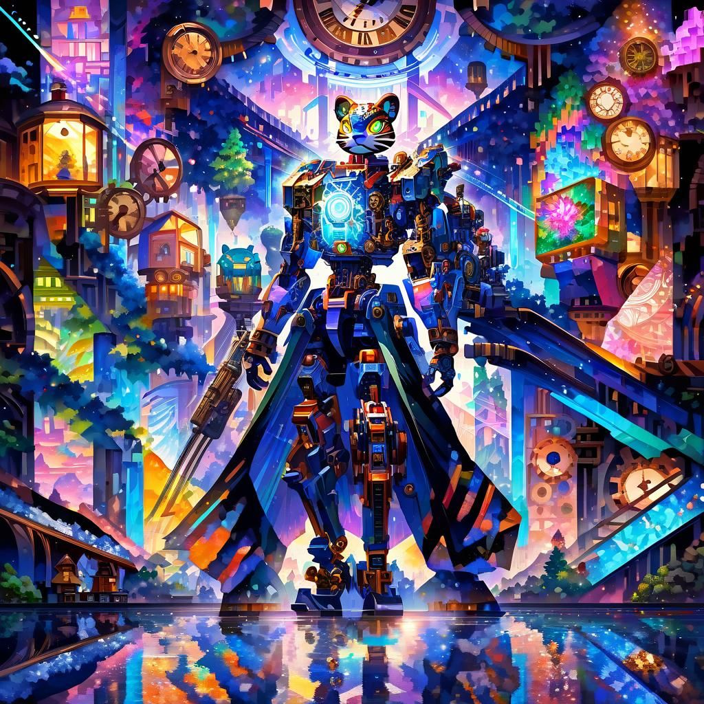 Hyper-Realistic Steampunk Cyborg Tiger in Vibrant Pastel Fan...