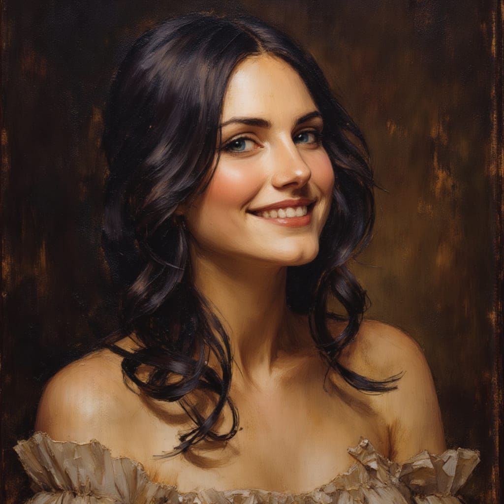 Smiling Woman Portrait in Baroque Style