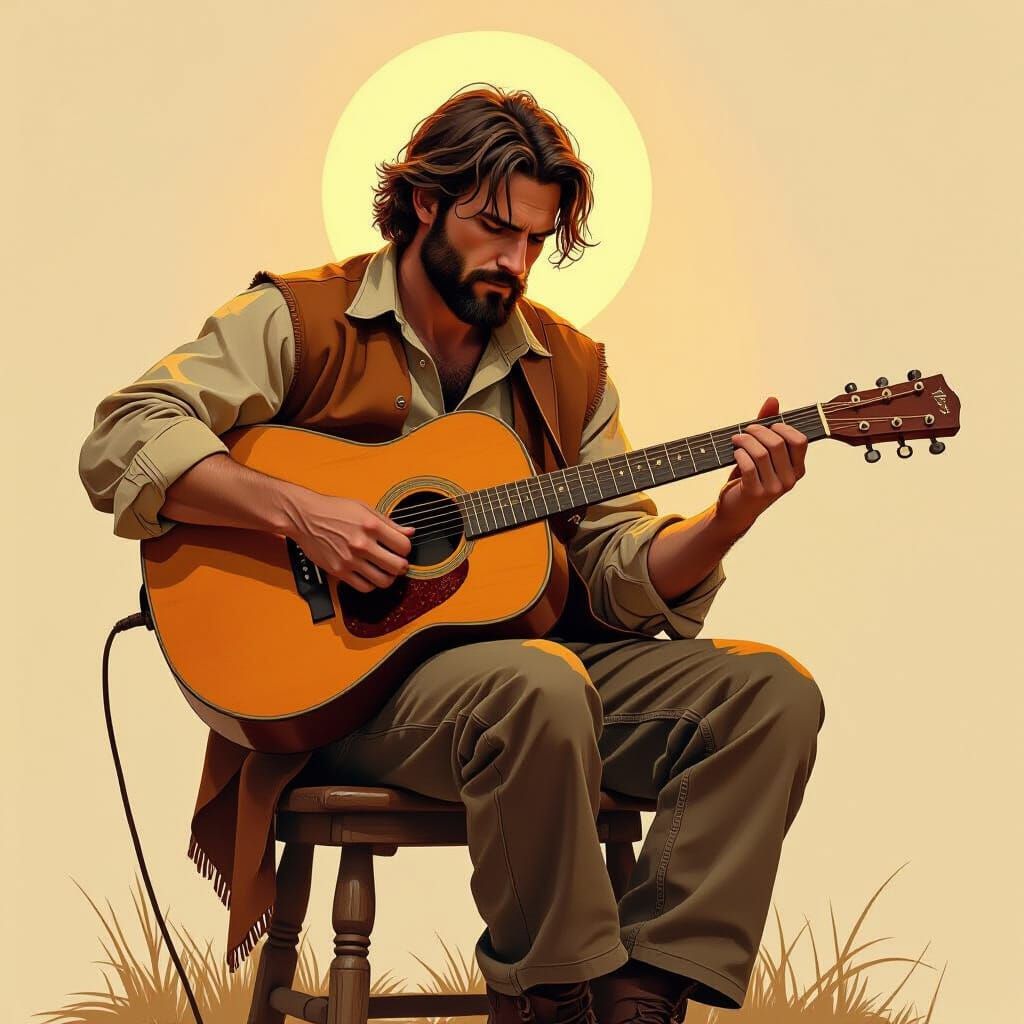 Soulful Guitarist in Earthy Tones, Digital Art