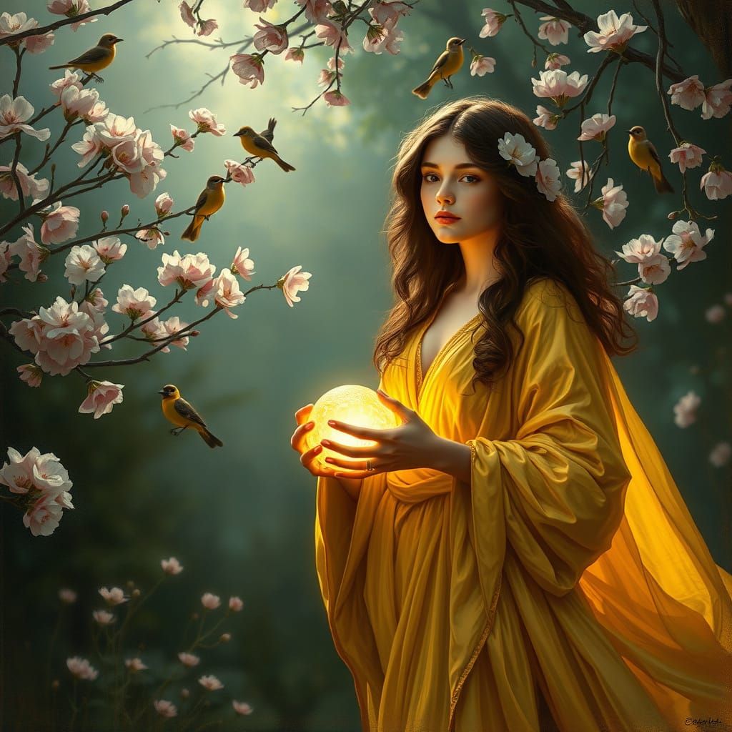 Goddess in Cherry Blossom Garden: Classical Style