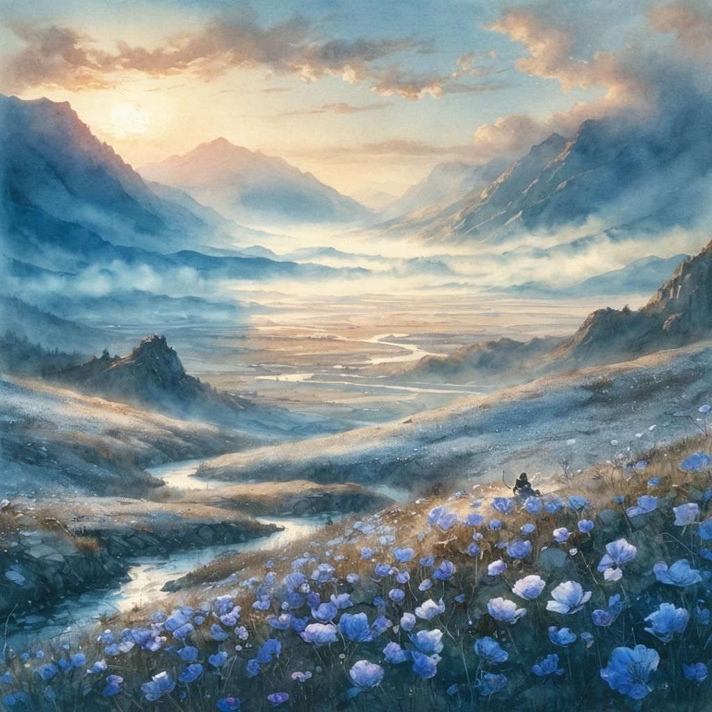 Warrior in Moonlit Landscape, Alan Lee-Inspired Fantasy Art