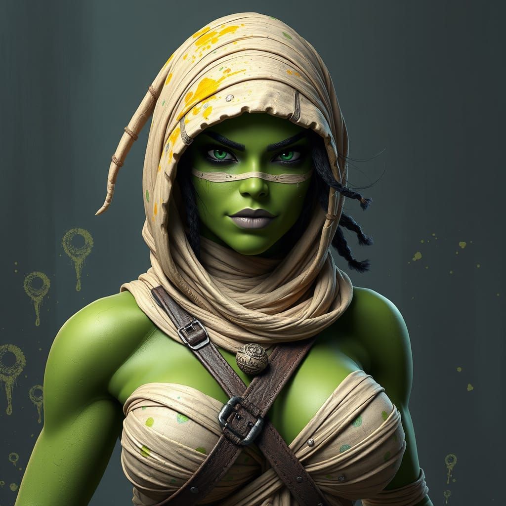 Surreal Mummy-SheHulk Hybrid Unveiled in Vibrant Graffiti Ar...