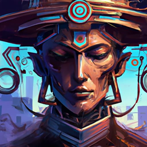 Glowing Robot Sage with Divine Presence