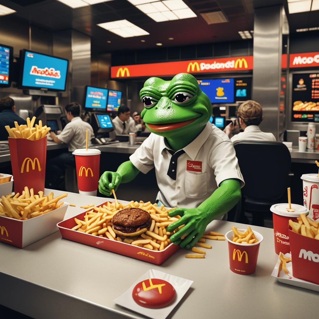 Futuristic Pepe Serves Up Fries in a Neon NYC