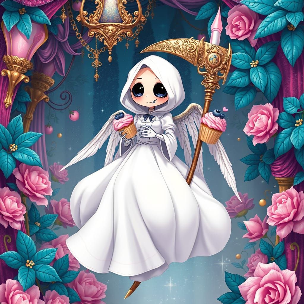 Kawaii Death Angel in Opulent Dreamscape