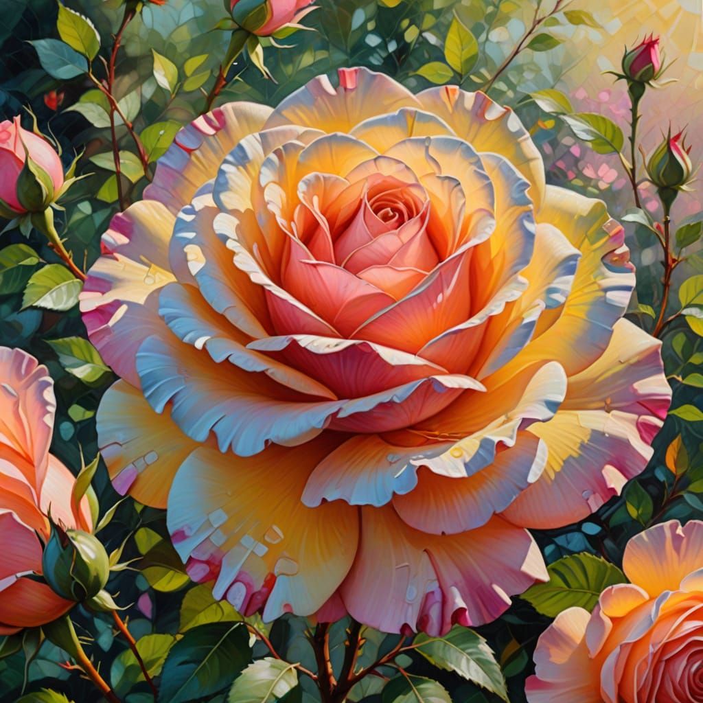 Macro Rose Oil Painting in Pastel Colors