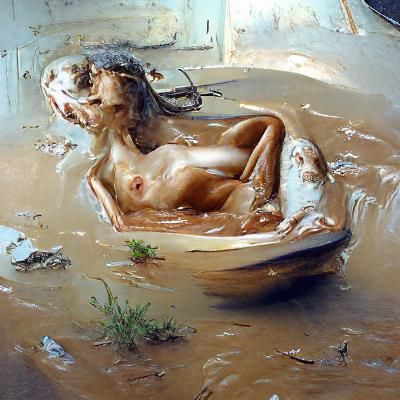 Naked Lady in Muddy Porcelain Bath