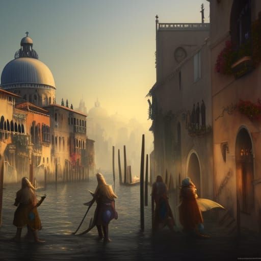 Ethereal Venice Scene Unfolds in Vibrant Fantasy