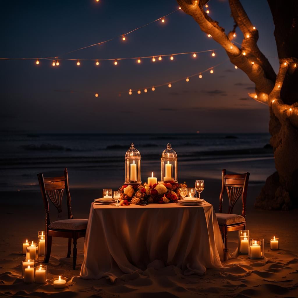 Romantic Candlelit Dinner on a Beach