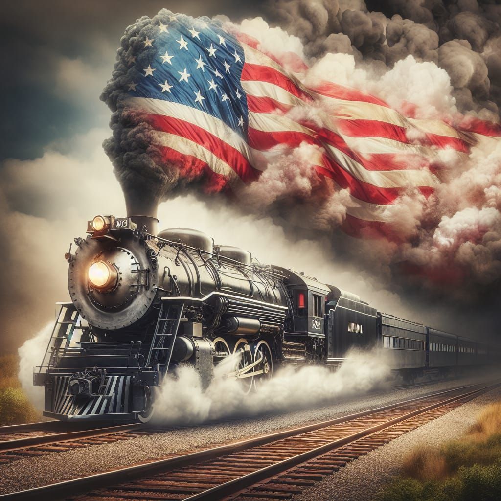 Steam Train with Patriotic Smoke