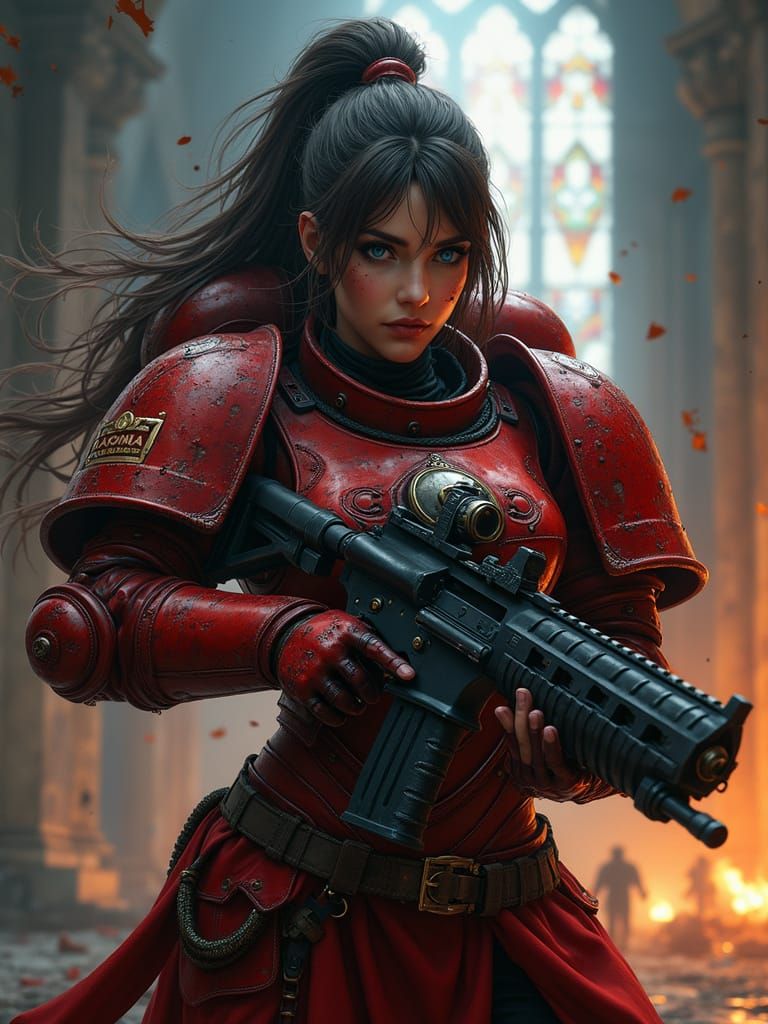 Blood Angel Space Marine in Dramatic Chiaroscuro Lighting