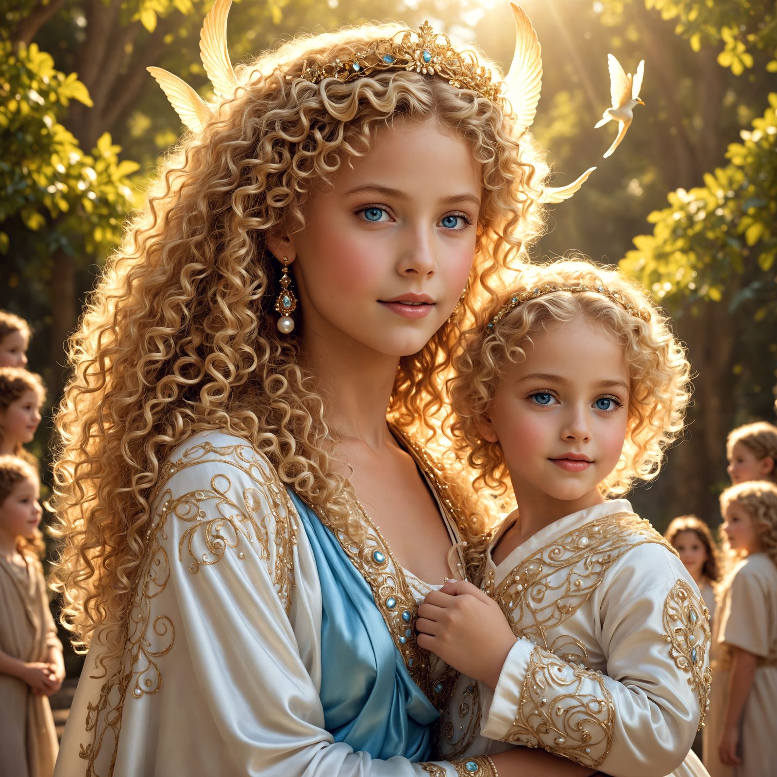 Celestial Goddess Empowers Innocent Youth in Vibrant, Hyperr...