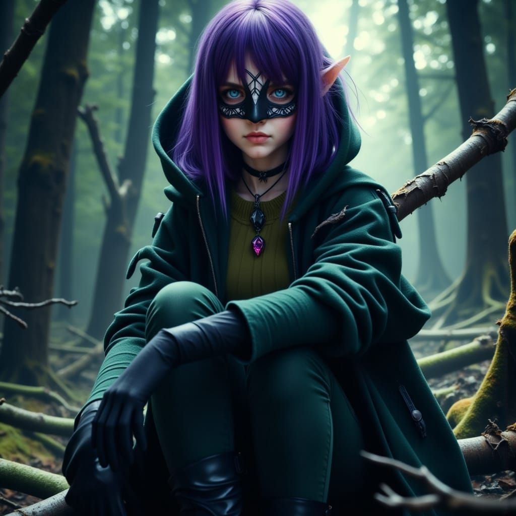 Ethereal Dark Elf Maiden in a Haunted Landscape