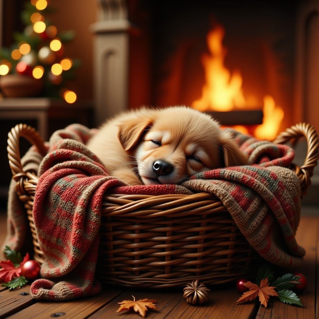 Sleeping Puppy in Stained Glass Style