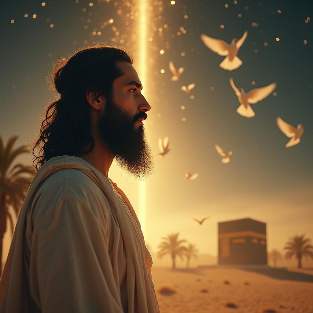 A Serene Figure Radiates Wisdom and Peace in a Desert Landsc...