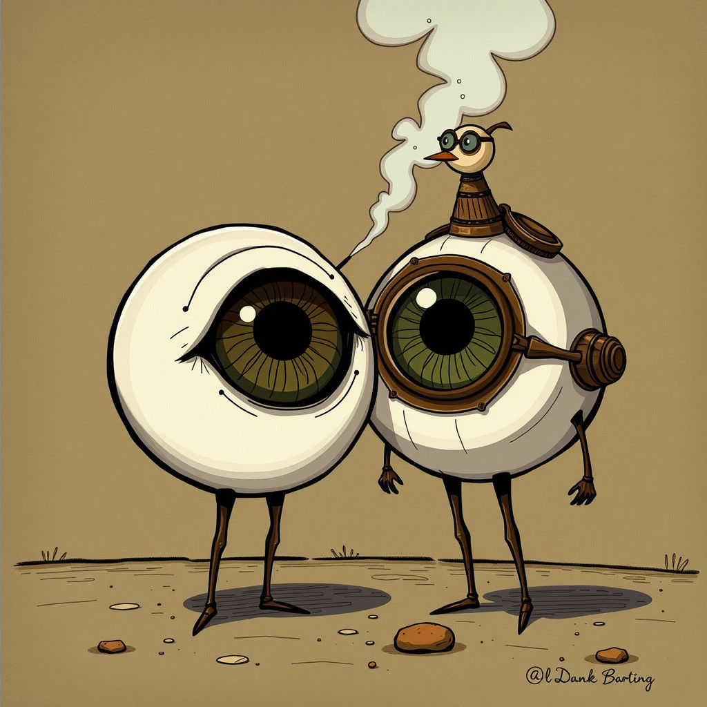Anthropomorphic Eyeballs Whispering in Vintage Cartoon Style