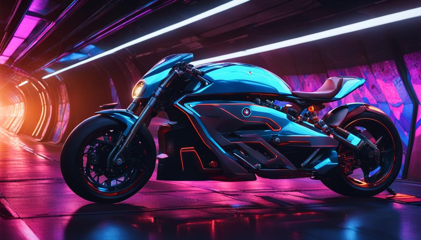 Sleek Sport Motorcycle in Neon-Lit Tunnel with Futuristic Ve...