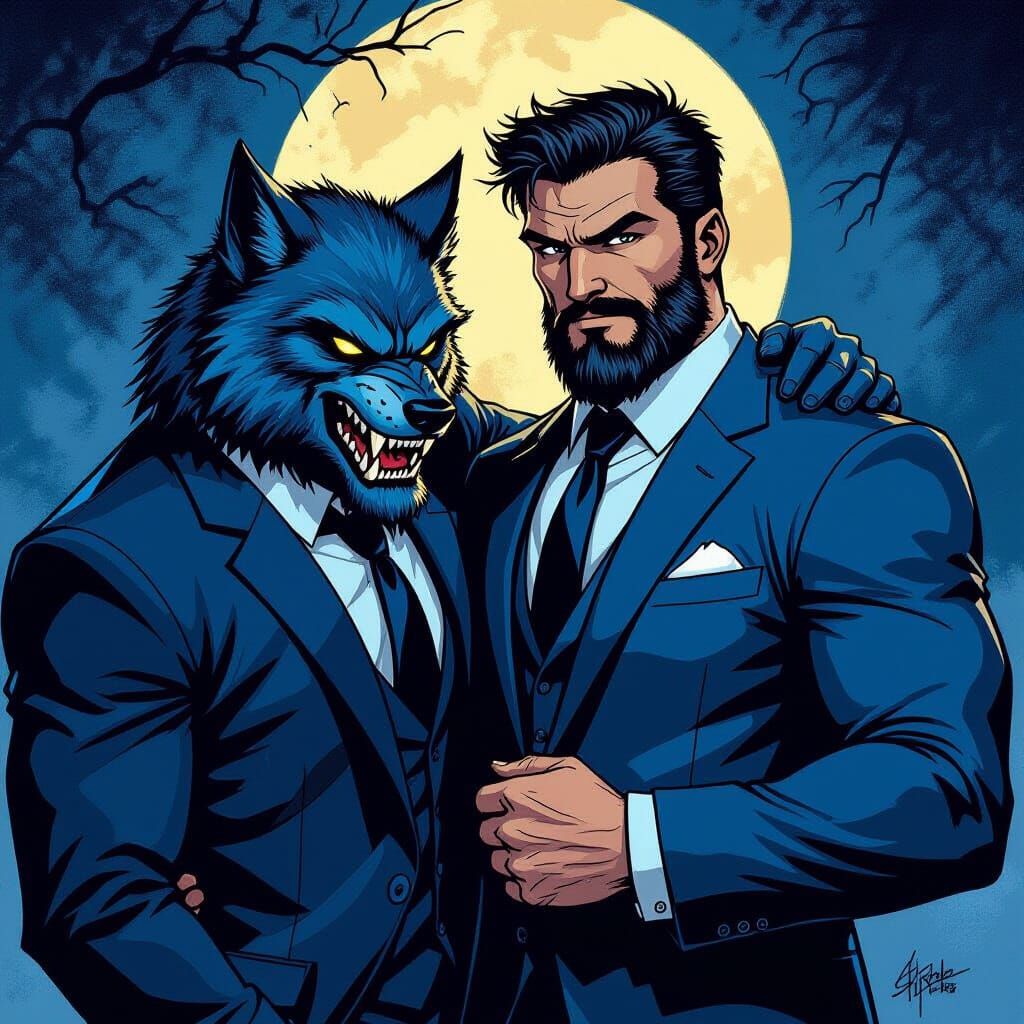 Werewolf Guards Vampire in GiJoe Comic Book Style