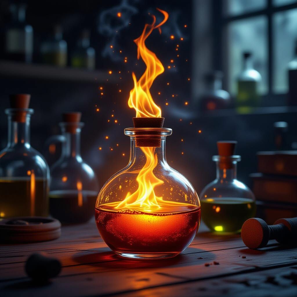 Fiery Potion in Alchemical Lab