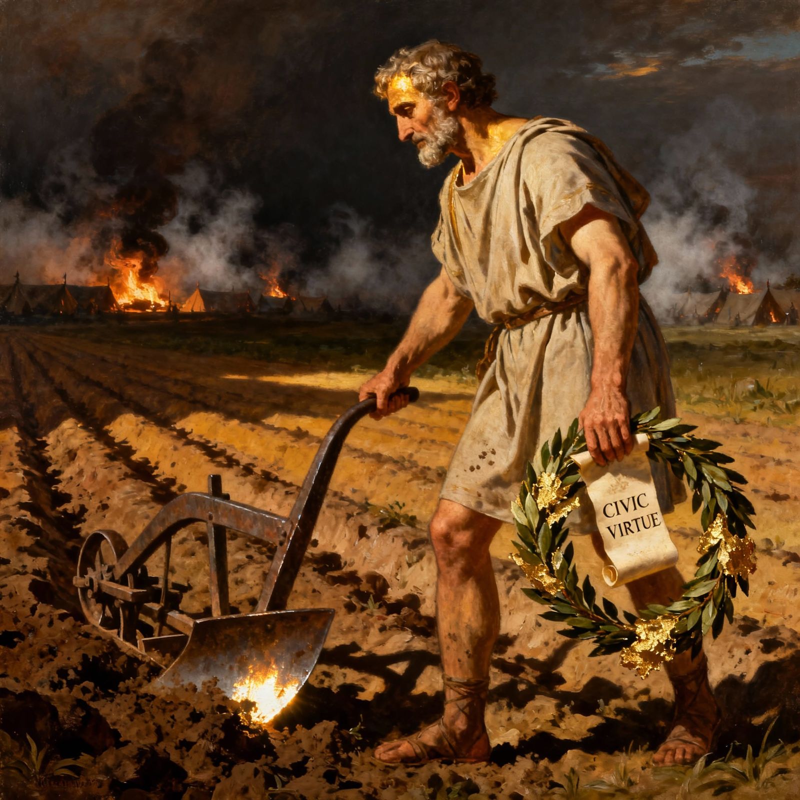 Cincinnatus Accepts Dictatorship, Roman Integrity in Oil