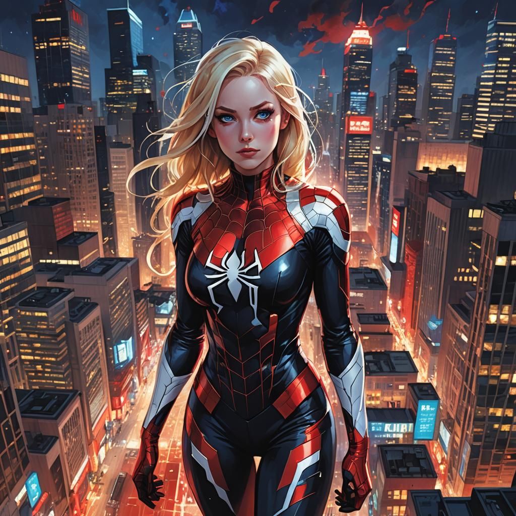 Bold Spider Girl Saves the City in a Vibrant Superhero Suit
