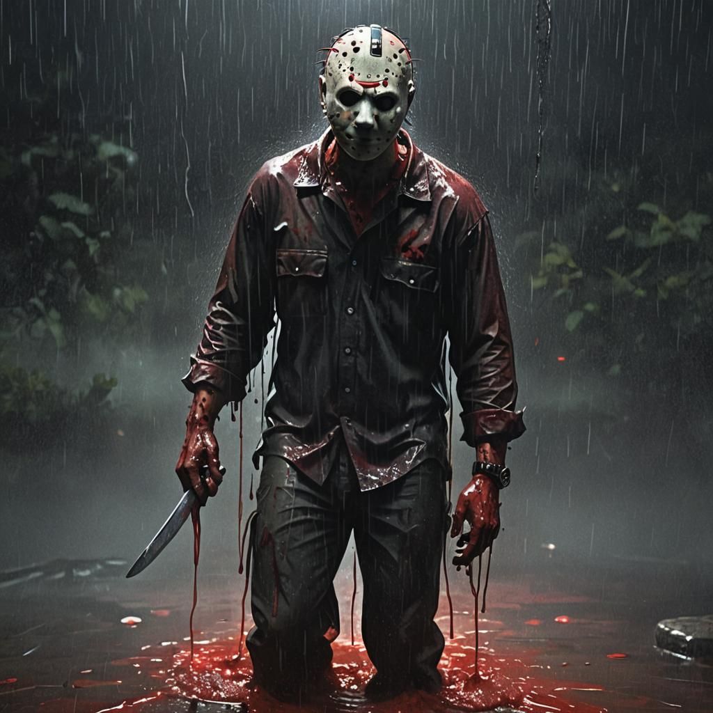 Dark Jason Vorhees Stares into the Blood Rain