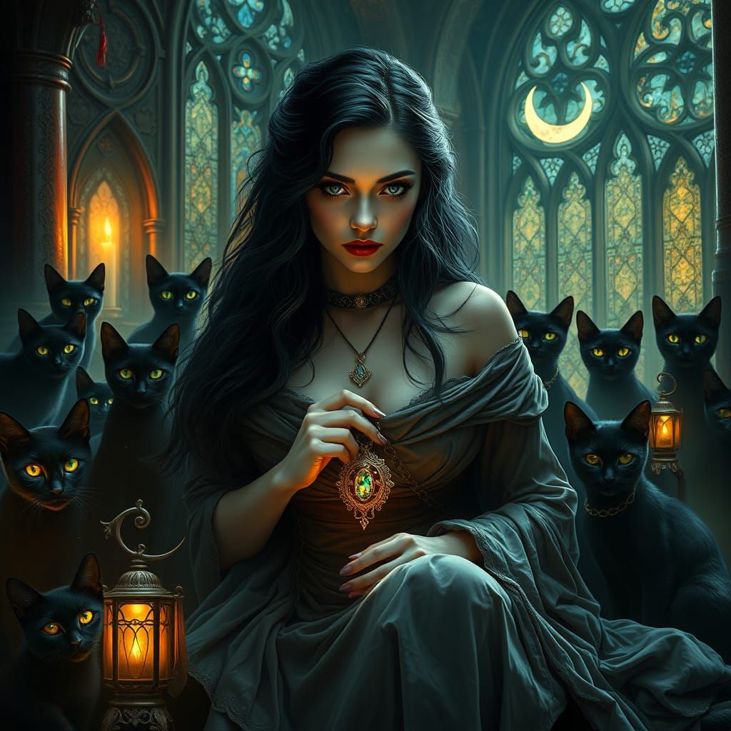 Regal Woman in Mystical Tower