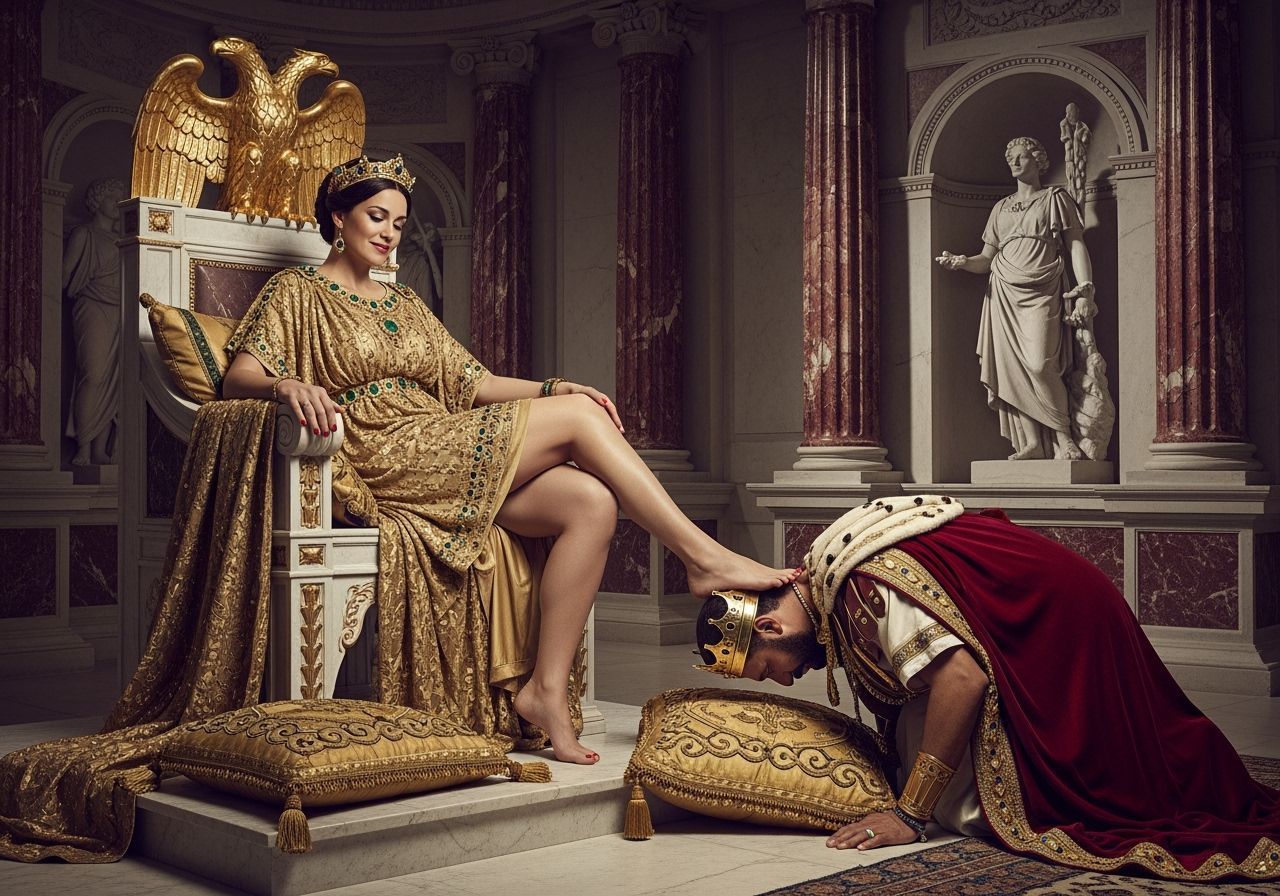 Empress Messalina on Her Throne in Lavish Gold Toga