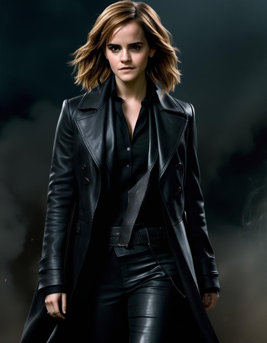 Epic Hermione Granger in Black Leather, Ready for Wizard War