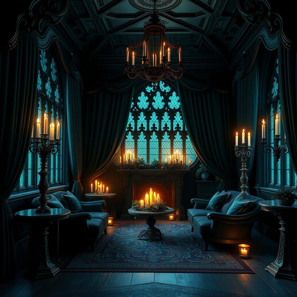 Elegant Yule House in Midnight Blue and Emerald Green