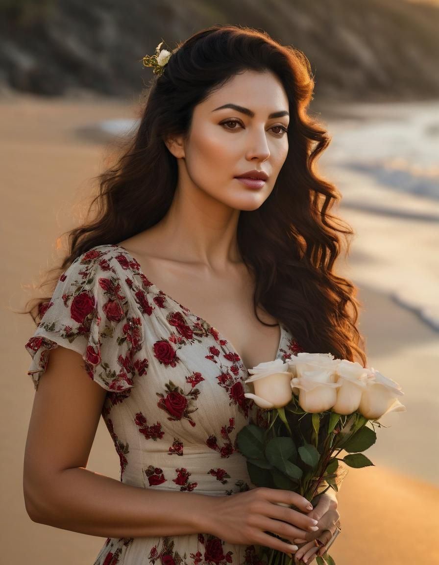 Peaceful Sunset Portrait on Seaside Beach