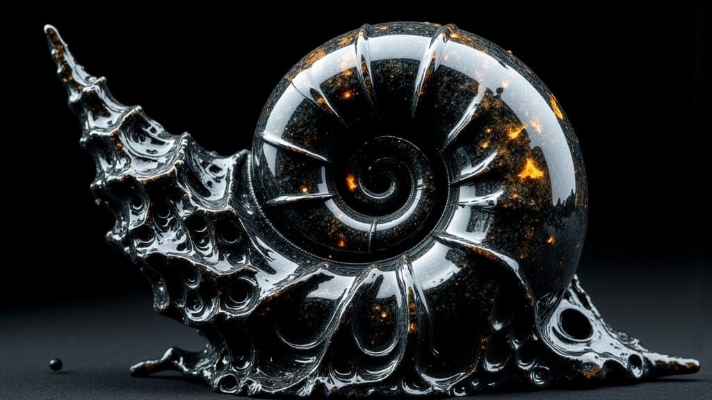 Obsidian Nautilus Shell in Surreal Dark Style