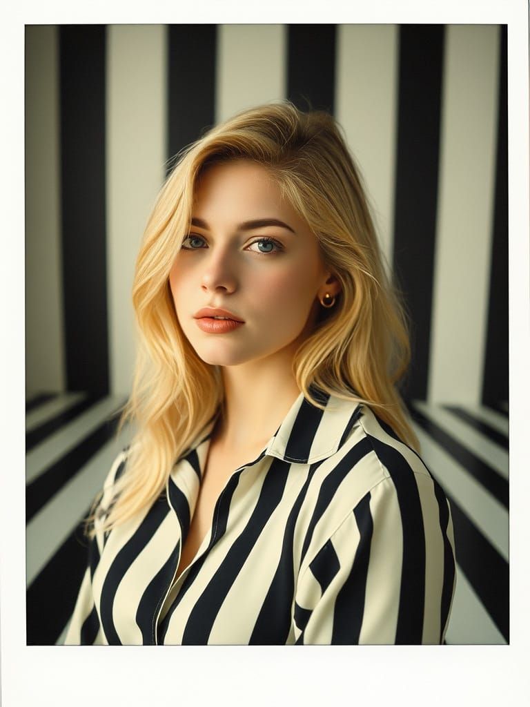 Blonde Woman Blends into Optical Illusion Photo