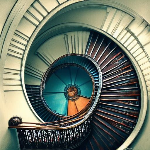 Hyper-Detailed Portrait of a Majestic Spiral Staircase in a....