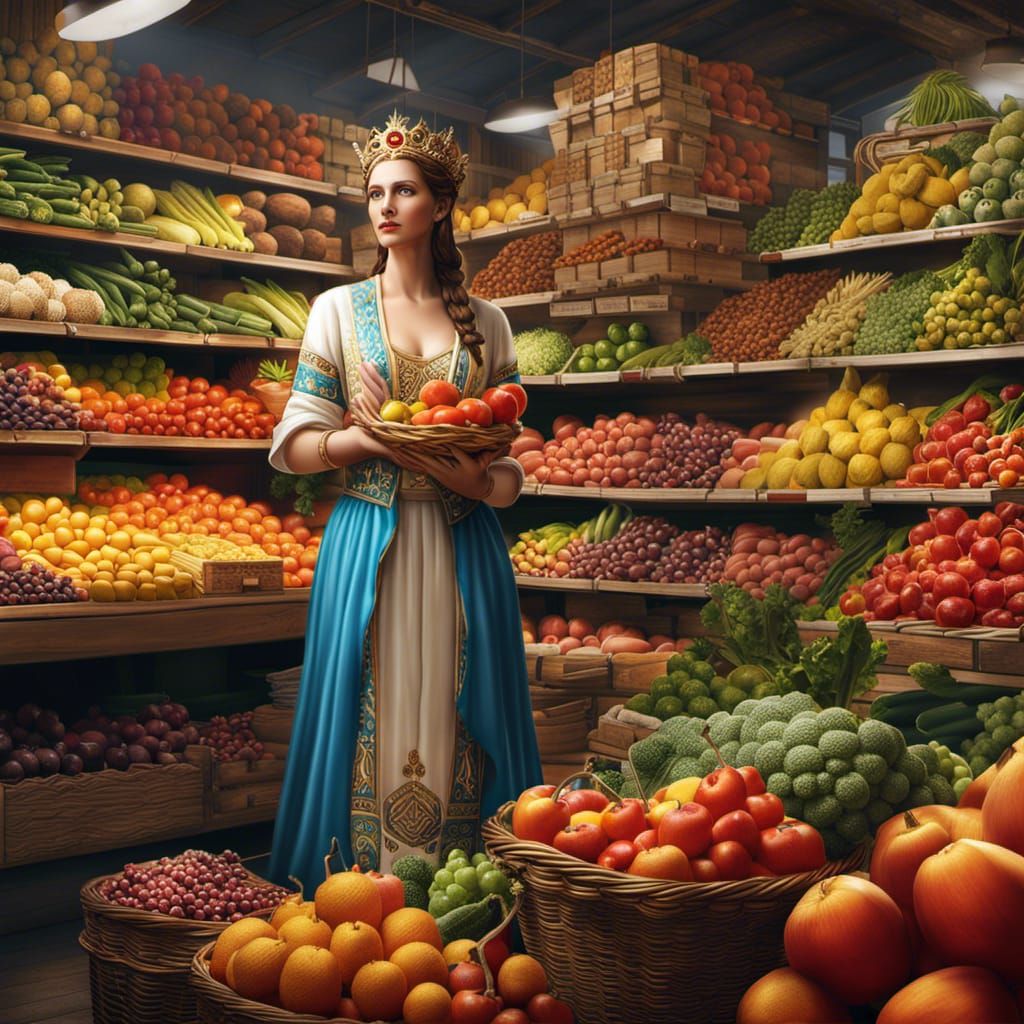 Slavic Goddess of Wealth in a Bustling Marketplace