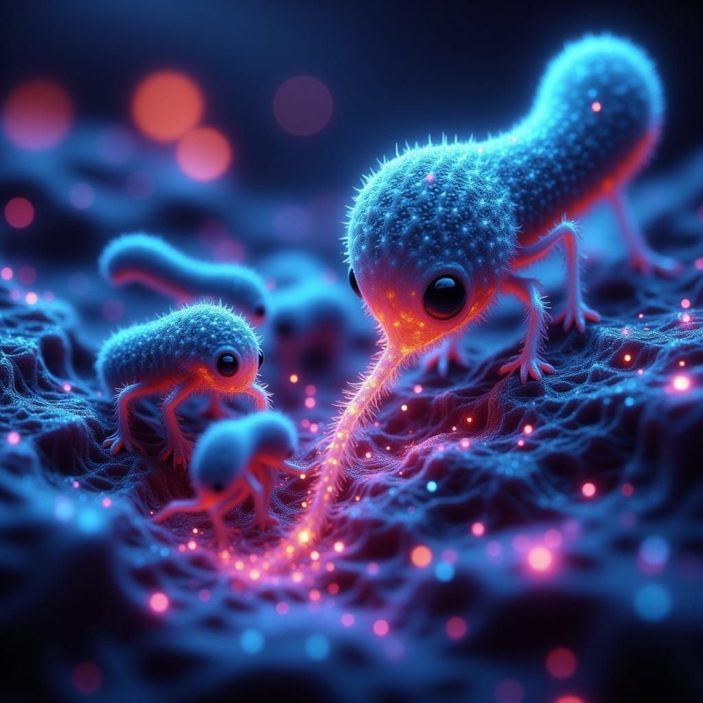 Microscopic Bacteria Paint Abstract Art in Sci-Fi Style