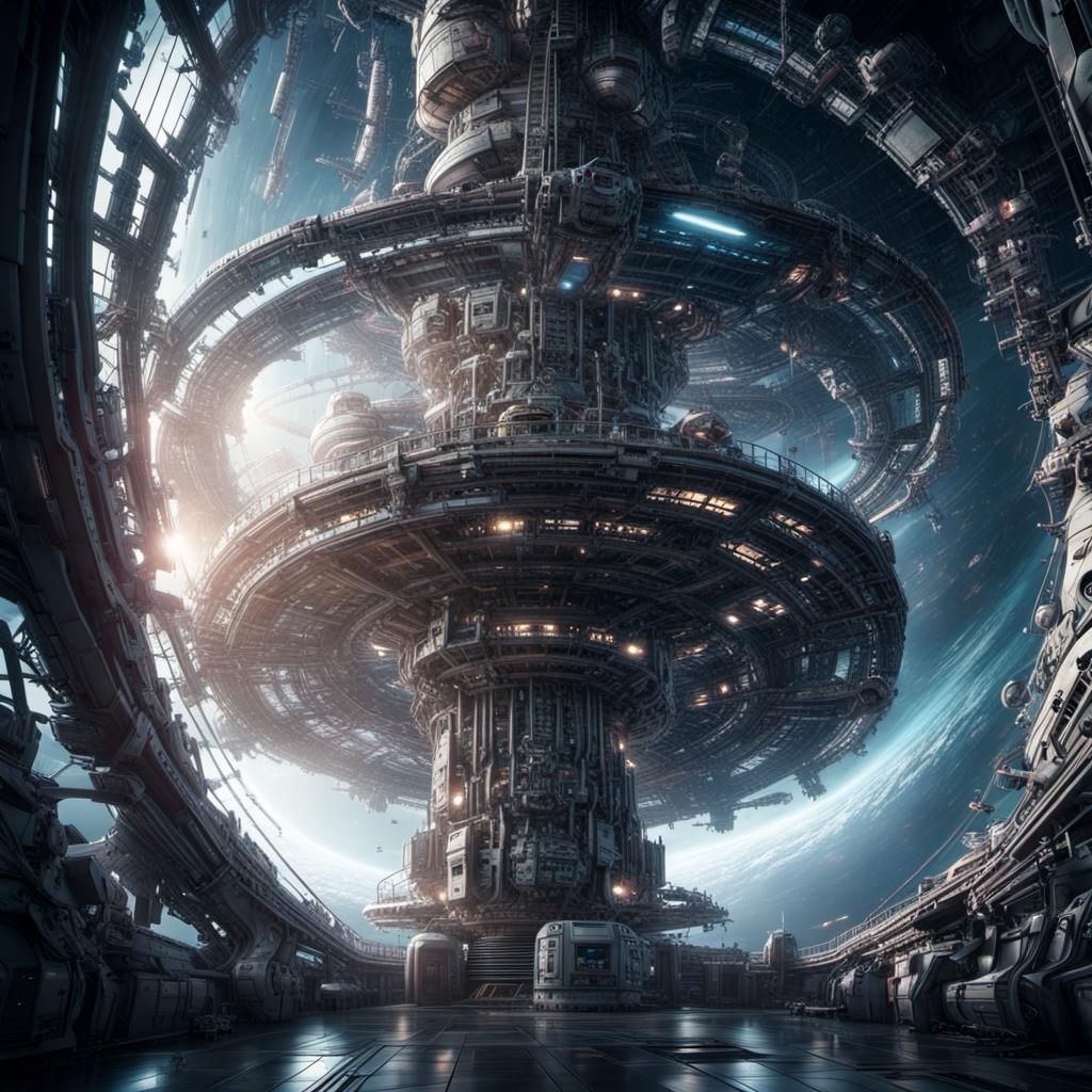 Epic Cinematic Digital Painting of Space Station Spiral