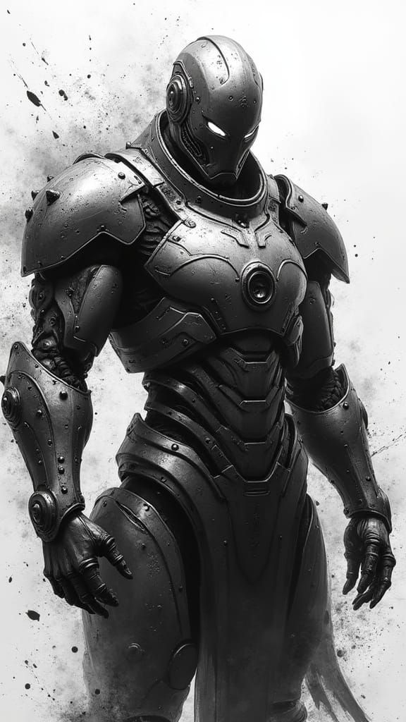 Battle Hardened Warrior in Monochrome Ink Splendor