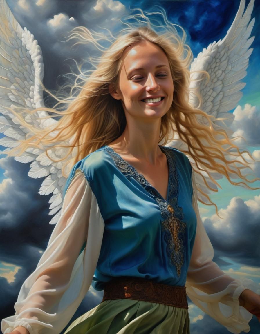 Angel Woman Radiant in Chiaroscuro Light