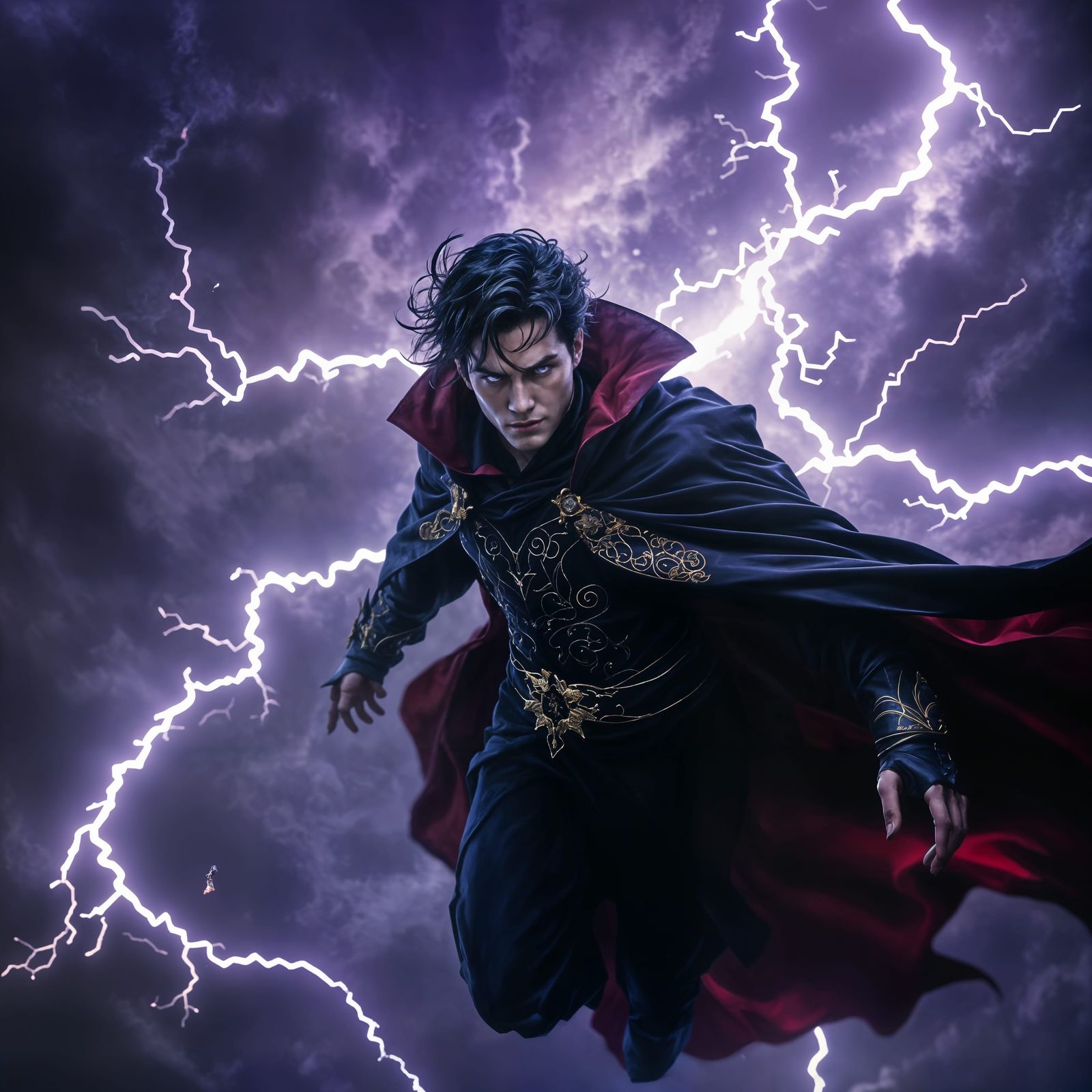 Evil Sorcerer Commanding Lightning in Fantasy Realm