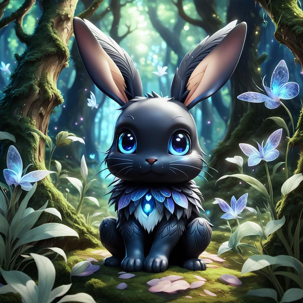 Mystical Black Fairy Rabbit in Vibrant Anime Art