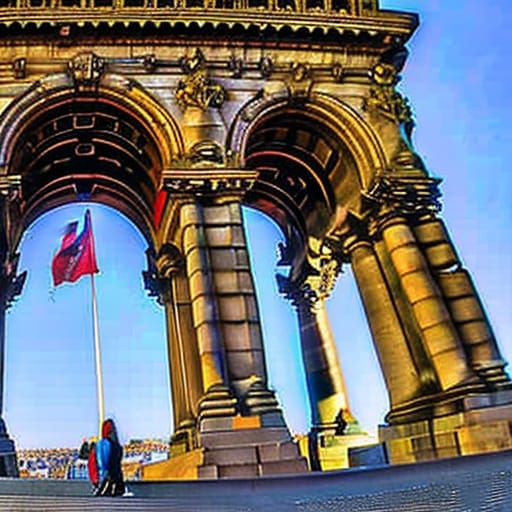 A Giant Red-Haired Woman Amidst Paris' Iconic Arc de Triomph...