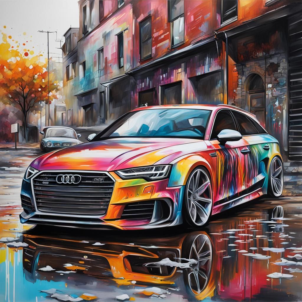 Vibrant Lowrider: Audi Etron as Hyper-Realistic Graffiti Art