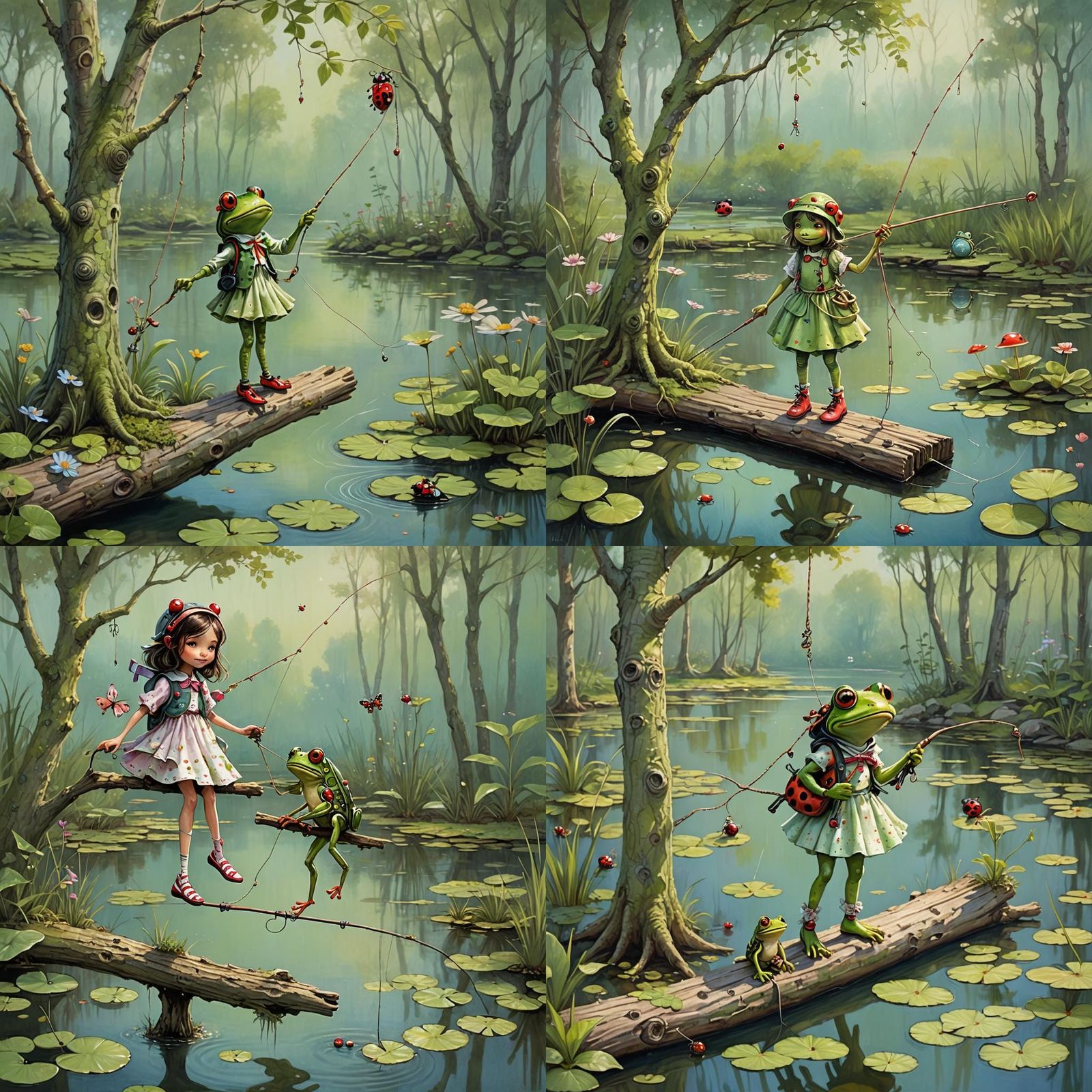 Whimsical Tightrope Walker in Pastel Acrylic Fantasy