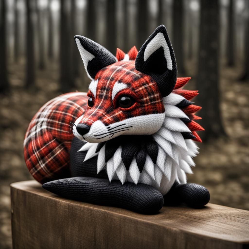 Hyperrealistic Fox Pincushion in Plaid