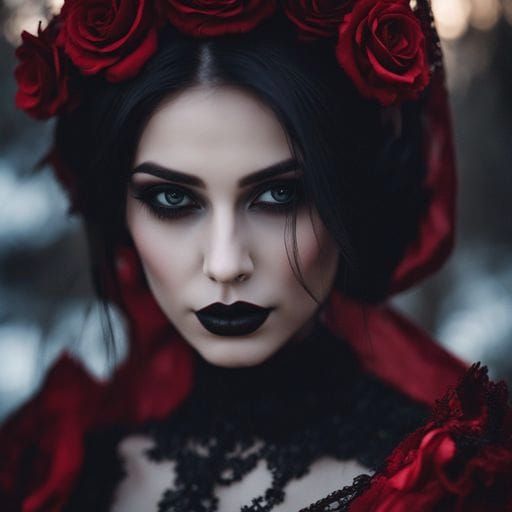 Gothic Dark Lady in Breathtaking Watercolor Beauty
