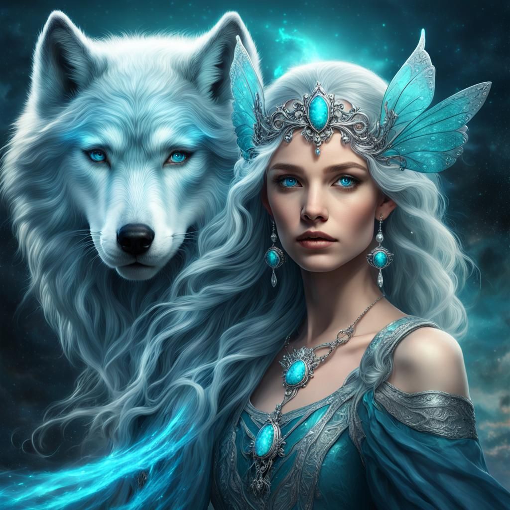 Ethereal Fairy Goddess with Turquoise Wings and Silver Staff