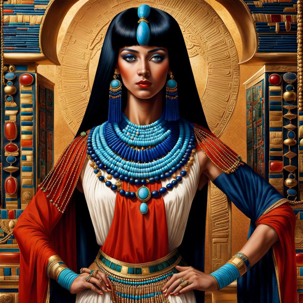 Ancient Egyptian Noblewoman in Turquoise and Lapis Lazuli Sp...